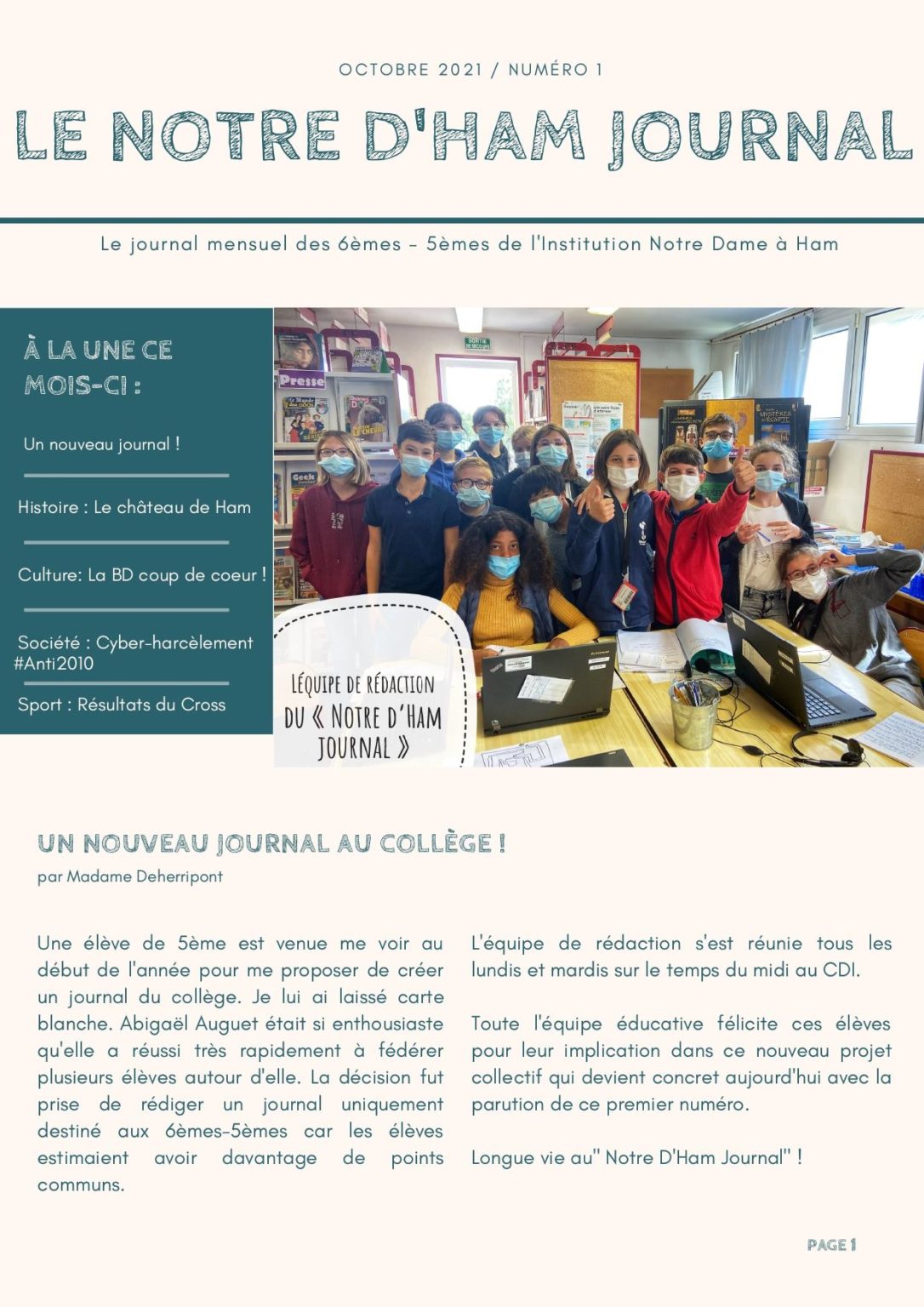 Le Notre D'HAM journal Institution Notre Dame de Ham